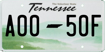 TN license plate A0050F