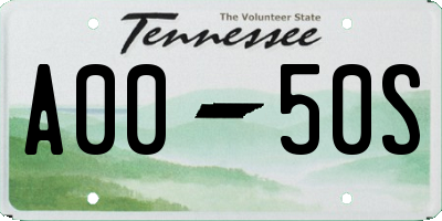 TN license plate A0050S