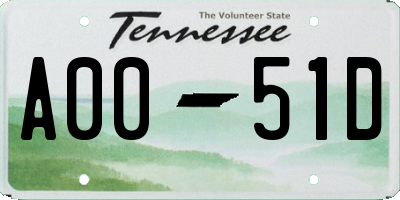 TN license plate A0051D