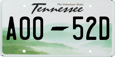 TN license plate A0052D