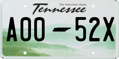 TN license plate A0052X