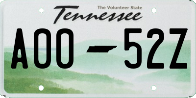 TN license plate A0052Z