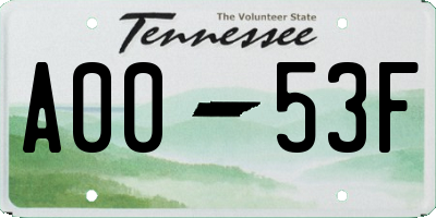 TN license plate A0053F