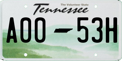 TN license plate A0053H