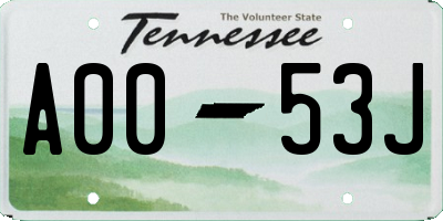 TN license plate A0053J