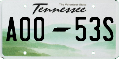 TN license plate A0053S