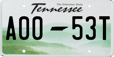 TN license plate A0053T