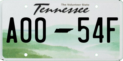 TN license plate A0054F