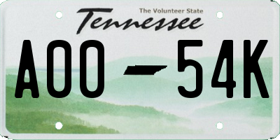 TN license plate A0054K