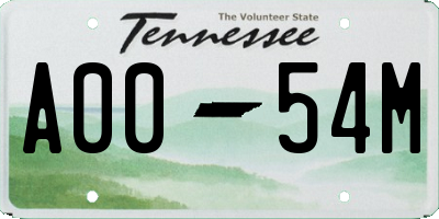 TN license plate A0054M