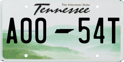 TN license plate A0054T