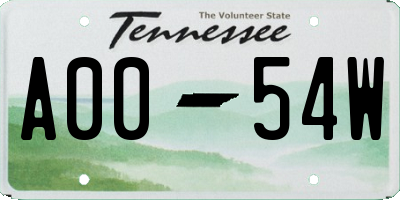 TN license plate A0054W