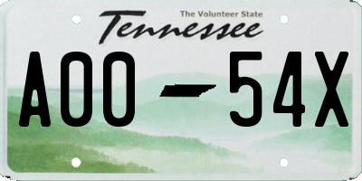 TN license plate A0054X