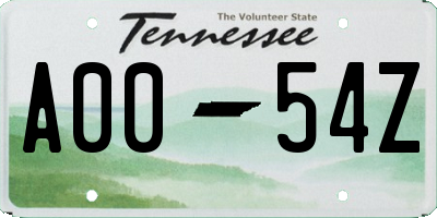 TN license plate A0054Z