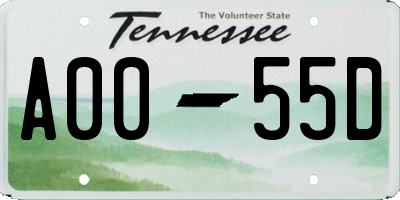 TN license plate A0055D