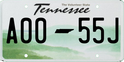 TN license plate A0055J