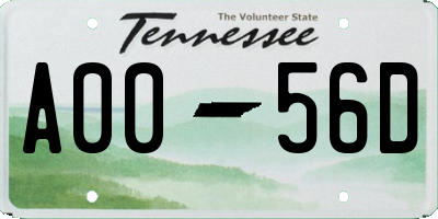 TN license plate A0056D