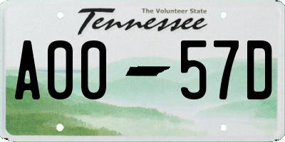 TN license plate A0057D