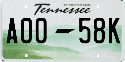 TN license plate A0058K