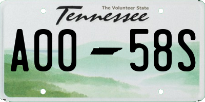 TN license plate A0058S