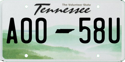 TN license plate A0058U