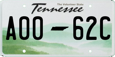 TN license plate A0062C