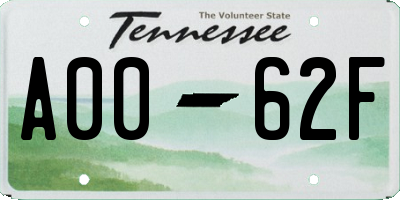 TN license plate A0062F