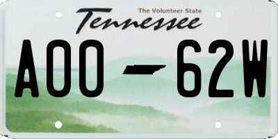 TN license plate A0062W