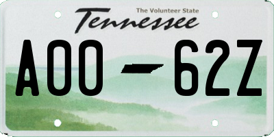 TN license plate A0062Z