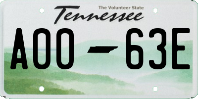 TN license plate A0063E