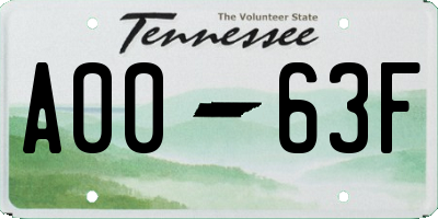 TN license plate A0063F