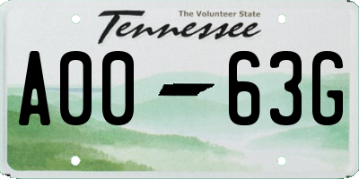 TN license plate A0063G