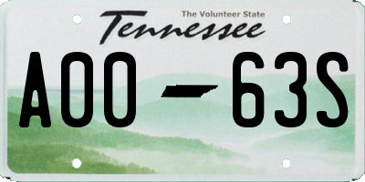 TN license plate A0063S