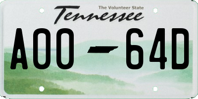 TN license plate A0064D