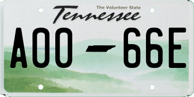 TN license plate A0066E