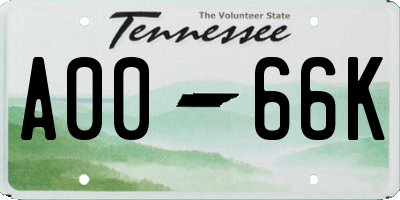 TN license plate A0066K