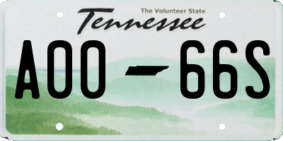 TN license plate A0066S