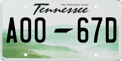 TN license plate A0067D
