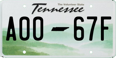 TN license plate A0067F