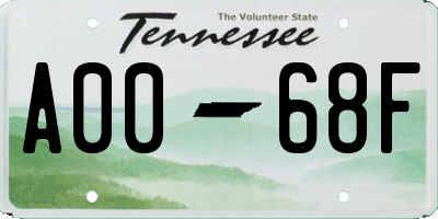 TN license plate A0068F