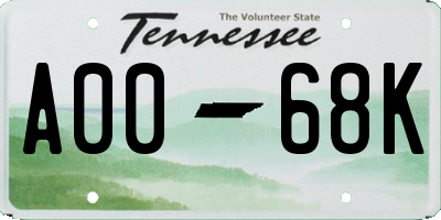 TN license plate A0068K