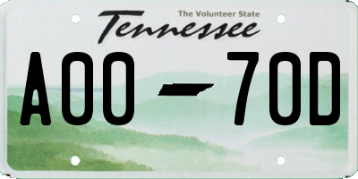 TN license plate A0070D