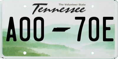 TN license plate A0070E