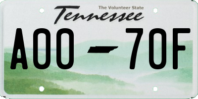 TN license plate A0070F