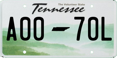 TN license plate A0070L