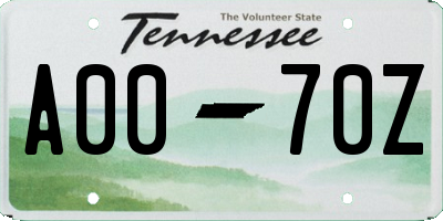 TN license plate A0070Z