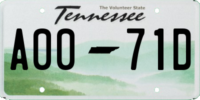 TN license plate A0071D