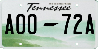 TN license plate A0072A