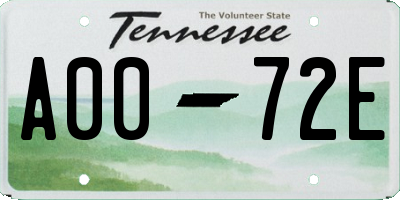TN license plate A0072E
