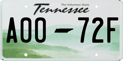 TN license plate A0072F